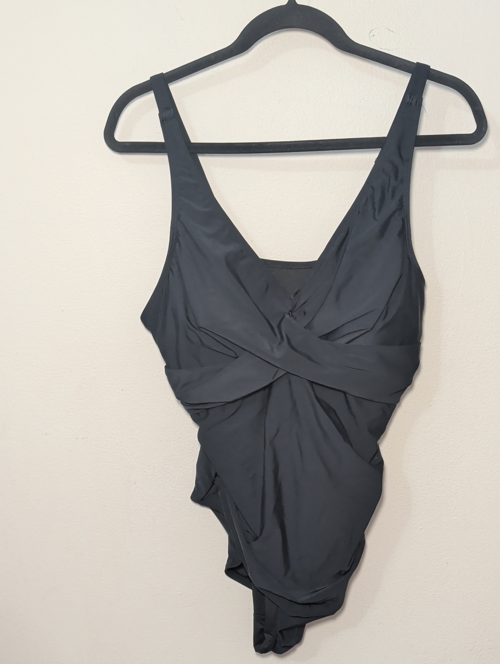 Classic Black One-Piece Swimsuit with Crossover Front Beach Swim Women's Size XL